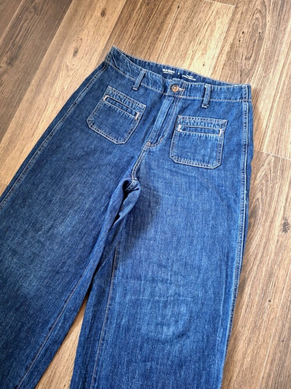 💙 Old Navy Women’s High Rise Baggy Wide Leg Jeans Size 30 Cotton Dark Wash Comf - Picture 6 of 8